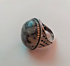 Ancient Vintage Victorian Sterling Silver Ring Natural Agate Stone Size 9