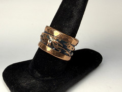 Beautiful Copper Engraved Open Back Wide Band Ring Size 8
