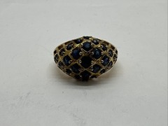 Vintage PAJ 925 Sterling Silver Gold Vermeil Sapphire Dome Cocktail Ring Sz 8.75