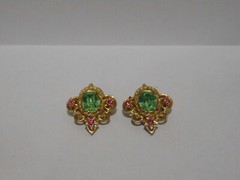 2 Vintage Pink And Green Rhinestone Brooches Pins Gold Tone