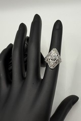 Antique Art Deco Edwardian Platinum & Diamond Ring – Filigree Old European Cut