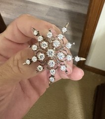 JC Sterling Silver Vintage CZ Snowflake Pendant / Brooch