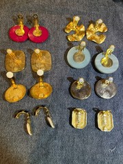 Vintage 1980s Clip On Earring Lot Chunky 80s Pop Art Enamel Pearl Button 8 Pairs
