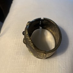 Vintage Black Eyed OWL Gold Tone Clamp Cuff Bracelet Unsigned Boho