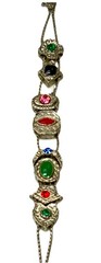 VTG Victorian Revival Slider Charm Bracelet Silvertone Rhinestones Enamel 7 1/4″