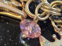 VINTAGE BETSEY JOHNSON PINK CORSET ENAMEL FINISH DANGLING CHARMS FAUX PEARLS…