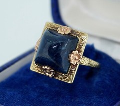 Art Deco 14K Rose and Yellow Gold Lapis Ring