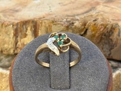Vintage 10K Solid Yellow Gold Green Tourmaline Diamond accents sz 6.5–2320.25