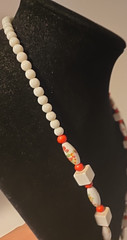 Czech Necklace 28 In Glass Floral Orange White Round Oval Glass Cubed beads