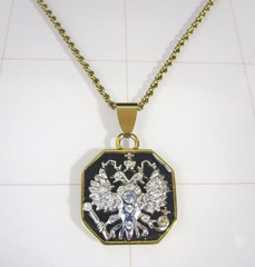 Joan Rivers Gold Black Silver Enamel Imperial Eagle Russian Crest Necklace vtg