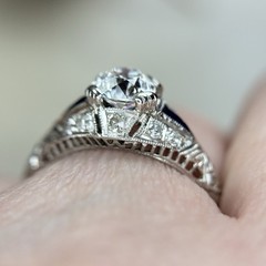 Art Deco Old European Cut Diamond Sapphire Engagement Ring
