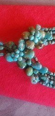 Vtg Soms 4 Strand & Lg Turquoise Nuggets Bib Necklace 925 Sterling Silver Clasp