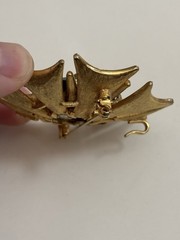 BSK Brooch Signed Gold Tone Black Glass Stone Pin Pendant