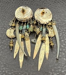 Tabra Gold Filled Man in Moon Face Turquoise Dangle Earrings Boho Celestial