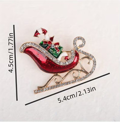 BROOCH- Elegant Christmas Tree & Sleigh Brooch Pin with Sparkling Rhinestones