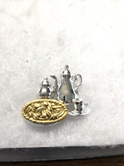 Vtg Danecraft silver gold tone Tea/coffee Pie Sugar Creamer Cups Pin