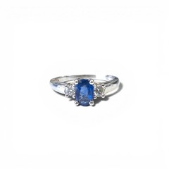 0.52ct. Blue Sapphire & 0.13cttw. White Diamond Ring in 14k White Gold 7US 2.46g