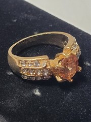 Vintage Promise Ring Imitation Gemstones Peach Solitaire Clear Accents Size 8