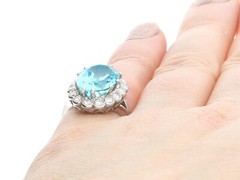 Vintage 7.65 Ct Aquamarine and 1.02 Ct Diamond 18k White Gold Cocktail Ring
