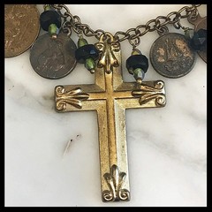 Vintage Religious Medallion & Cross Charm Necklace