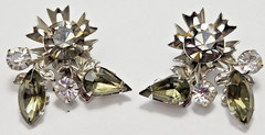Vintage Beau Jewels Silver Tone Smoky & Clear Rhinestone Clip-On Earrings