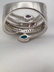 Vintage PJM 6Band Sterling Crystal Muti Color Pear Cut Gemstones Ring 5.9Gr Sz8