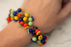 Vintage Miriam Haskell Glass Bead Bracelet Brooch Set Estate Jewelry