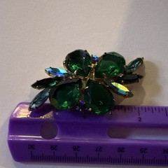 Vintage Green Flower Pearcut Large Center Rhinestone Framed by Navette