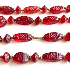 Antique/Vtg Red Czech Glass Bead Necklace Hand Strung Knotted Flapper 56″