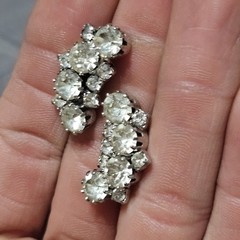 Vintage Clear Rhinestone Cluster Climber Huggie Earrings