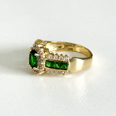 Ladies Green & Clear CZ Yellow Gold Plated Sparkly Statement Ring Size 11.25