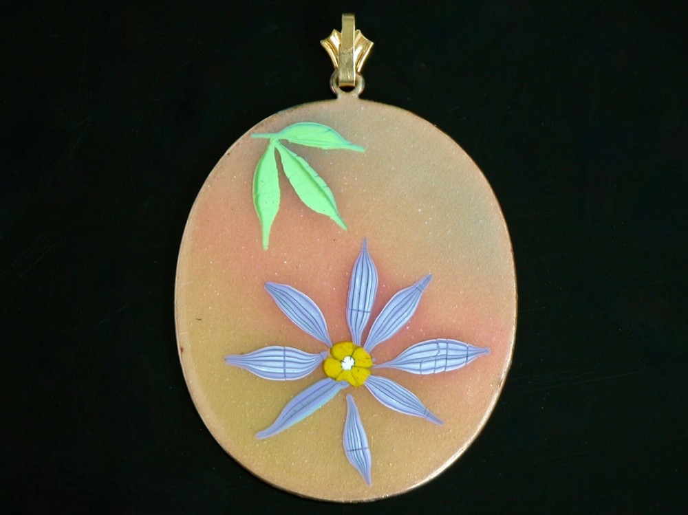 Vtg Artisan Copper Enamel Floral Pendant 70s Boho Chic Hippy Abstract by LAURA