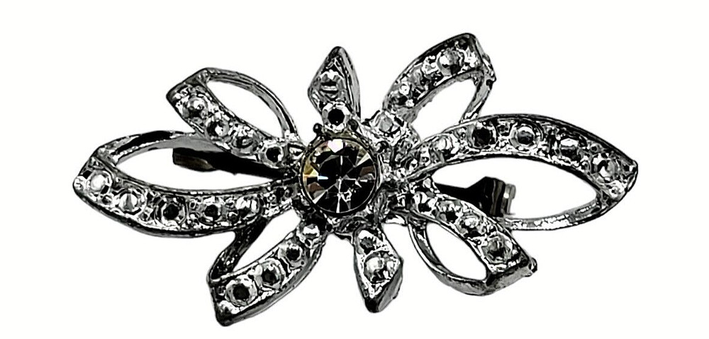 Vintage Art Nouveau Bow Brooch Pin Clear Crystal Rhinestones 1.5 Inches