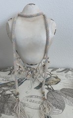 Vintage Long Pastel Art Deco Beaded Lariat Necklace Iridescent Blue Pink Flapper
