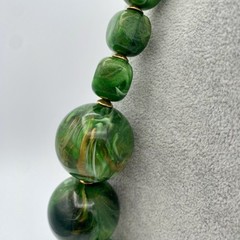 Artisan Jumbo Marbled Gold Green Resin Beaded Necklace Golden Spacer Beads 107g
