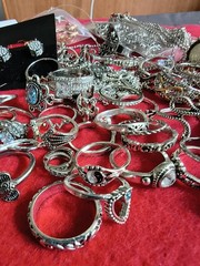 Estate Collection Silver Tone Jewelry Lot Rings Earrings mixed lot #10a (60 pcs)