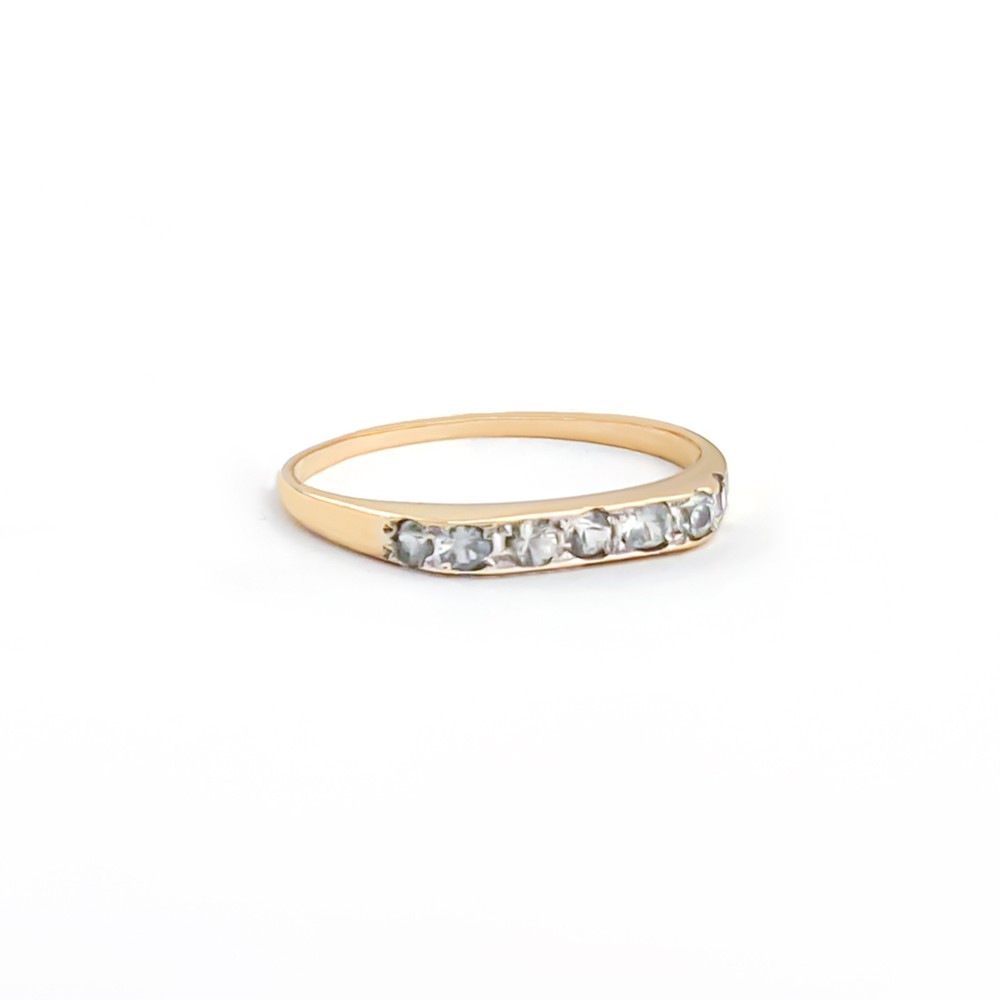 Art Deco 14K Gold White Topaz Pave Set Band Gold Ring, Size 7