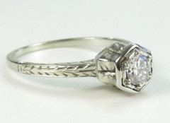 Antique Art Deco Diamond Belais Engagement 17K White Gold Ring Size 6 UK-L1/2