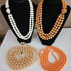 Vintage Necklace Lot of 4 1960s Mod, Japan White Confetti, Orange Hong Kong