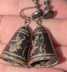 Vtg 925 Belly Dancer Siam Bell Earrings Screwback Easy to Convert to Wires