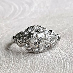 Lab Created Diamond Cluster Antique Style Ring Engagement In 14k White Gold FN