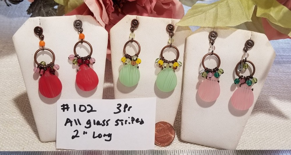 3 pair Gorgeous Lot Dangle Drop Pierced Post Earrings Made w Czech Glass Beads