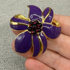 Vintage Monet Flower Brooch Purple Enamel Gold Tone 2 Inches Signed
