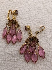 2 Vintage Chandelier Dangle Pink Glass – Blue Avon Clip-On Earrings