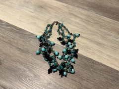 Native American Turquoise Sterling Silver and Black Beaded Pendant Necklace Auth