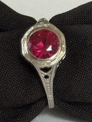 Antique Art Deco Platinum Ring with Flame-Fusion Ruby (c.1920s-1930s) Size 6.5