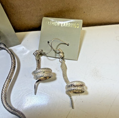 Vintage High Fashion lot of 3 Snake hook Earrings Silver Tone Unused 1990’s