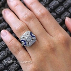 Vintage Art Deco Antique Ring 2CT Round Lab-Created Diamond 14K White Gold Over