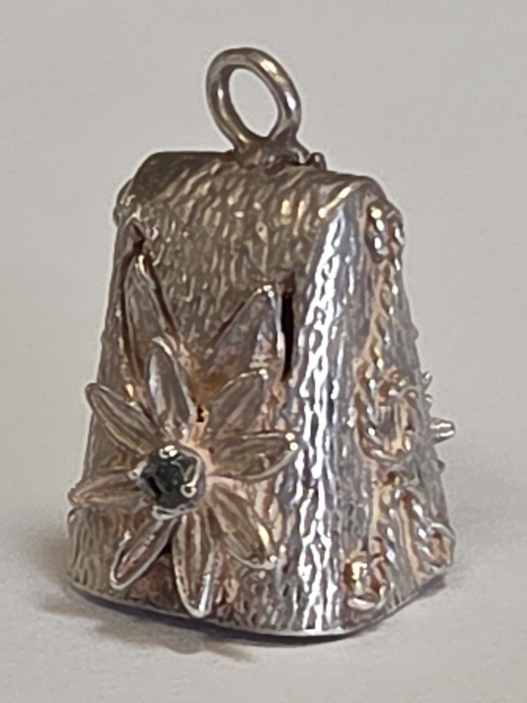 Sterling Silver ~ BELL Charm ~ Sweet Ring Noise ~ With Gems ~ RARE! ~ VINTAGE
