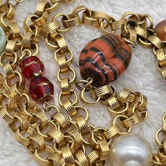 Vintage Rolo Chain Necklace Mixed Stones Two Strand Retro